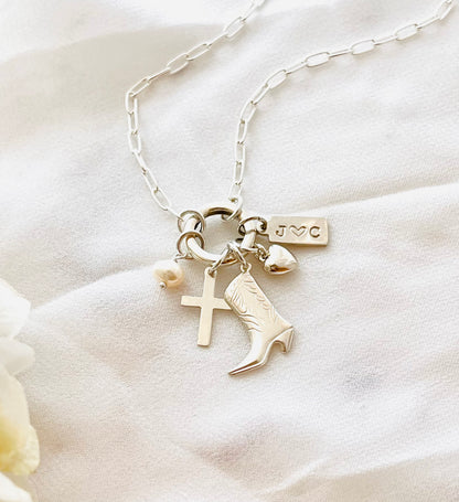 Sterling Silver Charm Necklace, Charms, Cowgirl Hat, Cowgirl boot charm, Mother’s Day gifts, birthday present, gift for her, girlfriend gifts, gift idea, sterling silver jewelry 