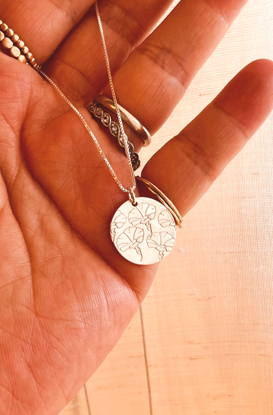 Birth Flower Disc Necklace 5/8"