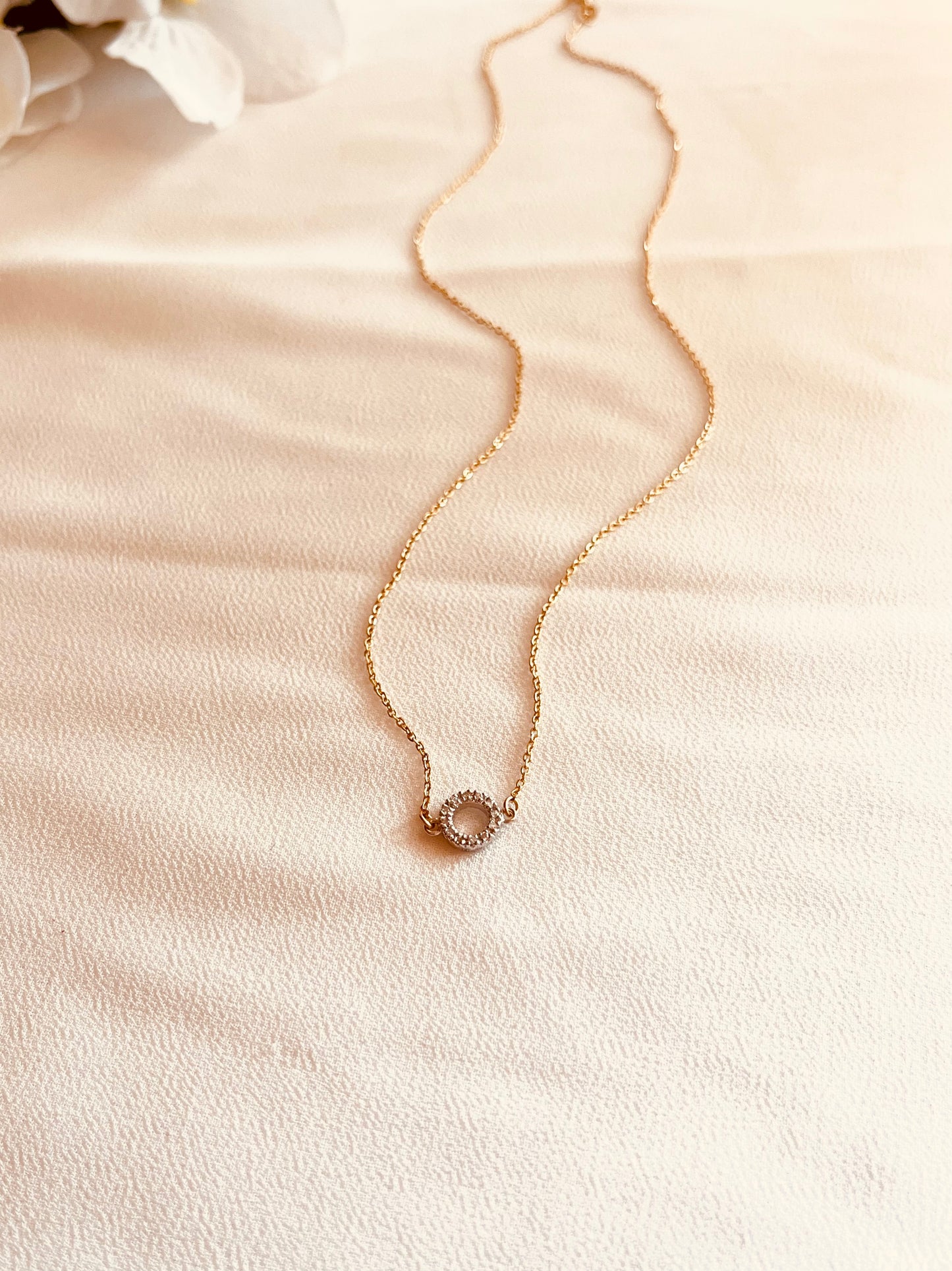 14K Solid Gold Diamond Circle Necklace, Double-Sided Pavé Diamond, Fine Jewelry Gift for Her
