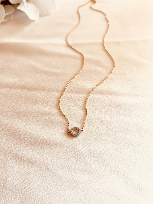 14K Solid Gold Diamond Circle Necklace, Double-Sided Pavé Diamond, Fine Jewelry Gift for Her