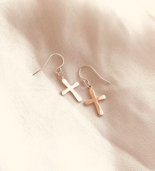 Sterling Silver Cross Drop Earrings, minimalist earrings, cross jewelry, earrings, gift for her, gift ideas 