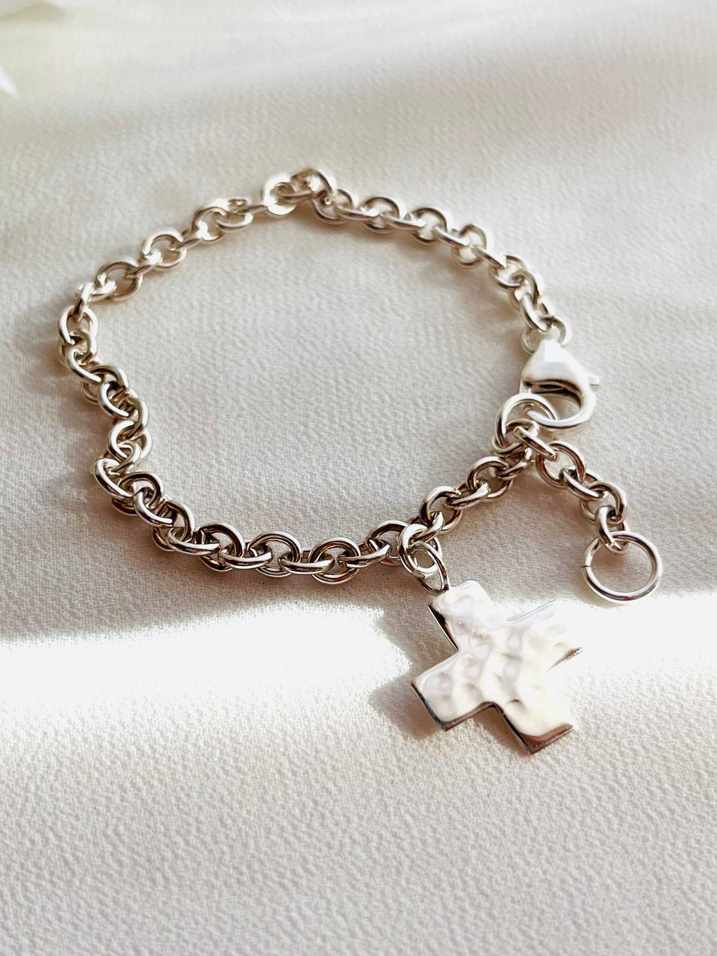 Chunky Cross Bracelet , Holidays Gift, 
sterling silver bracelet, chunky bracelet, cross bracelet, faith jewelry, everyday bracelet, handmade jewelry, minimalist bracelet, silver chain bracelet, religious jewelry, baptism gift, confirmation gift, holiday gift idea, silver cross charm, women’s bracelet, layering bracelet, dainty jewelry, 24/7 wear jewelry, Coco Wagner Design, Wyoming jewelry, meaningful gift