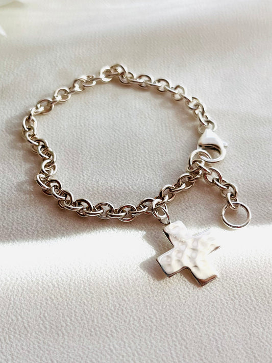 Chunky Cross Bracelet , Holidays Gift, 
sterling silver bracelet, chunky bracelet, cross bracelet, faith jewelry, everyday bracelet, handmade jewelry, minimalist bracelet, silver chain bracelet, religious jewelry, baptism gift, confirmation gift, holiday gift idea, silver cross charm, women’s bracelet, layering bracelet, dainty jewelry, 24/7 wear jewelry, Coco Wagner Design, Wyoming jewelry, meaningful gift