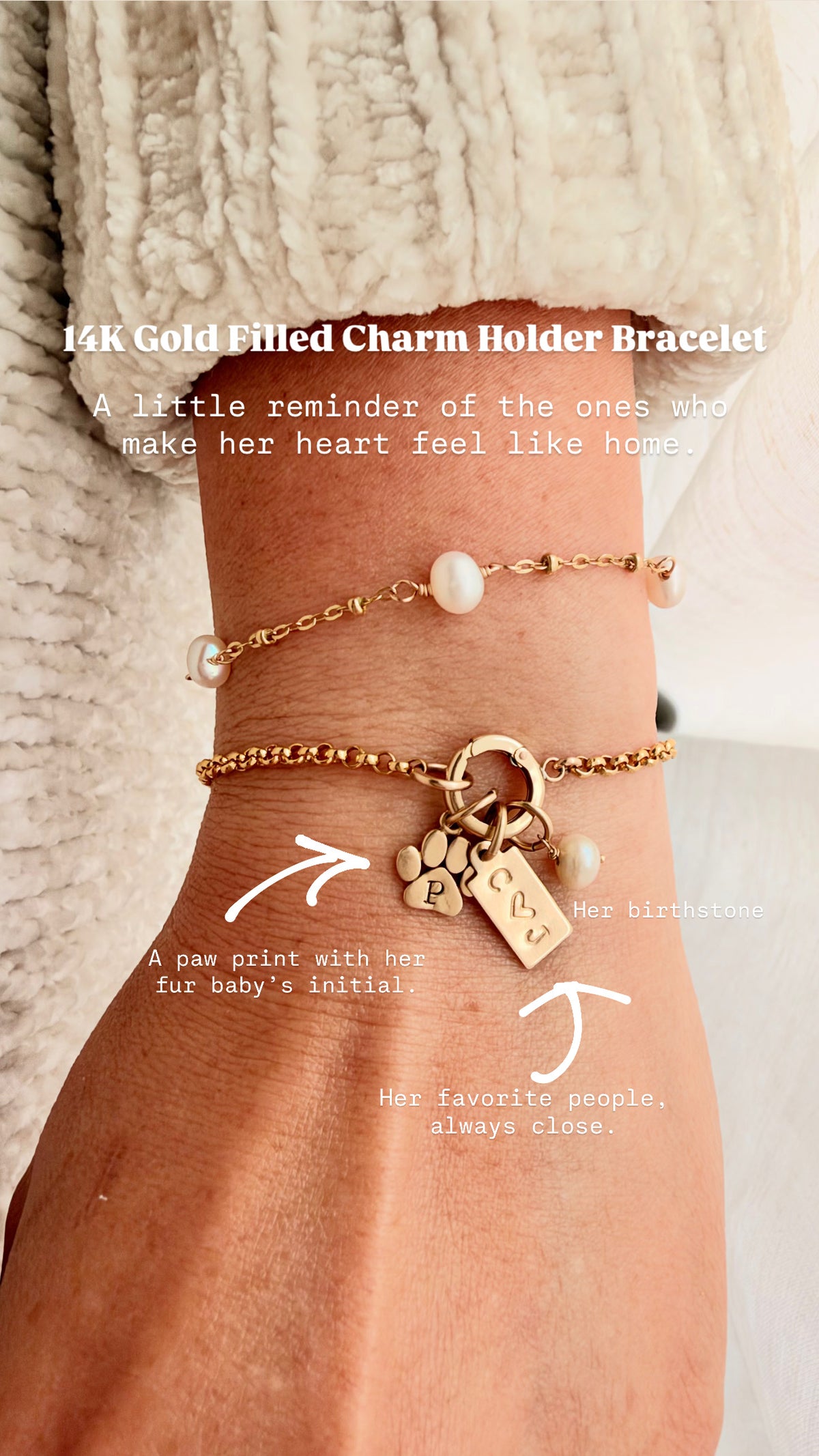14k gold filledCharm holder bracelet, wear 24/7 