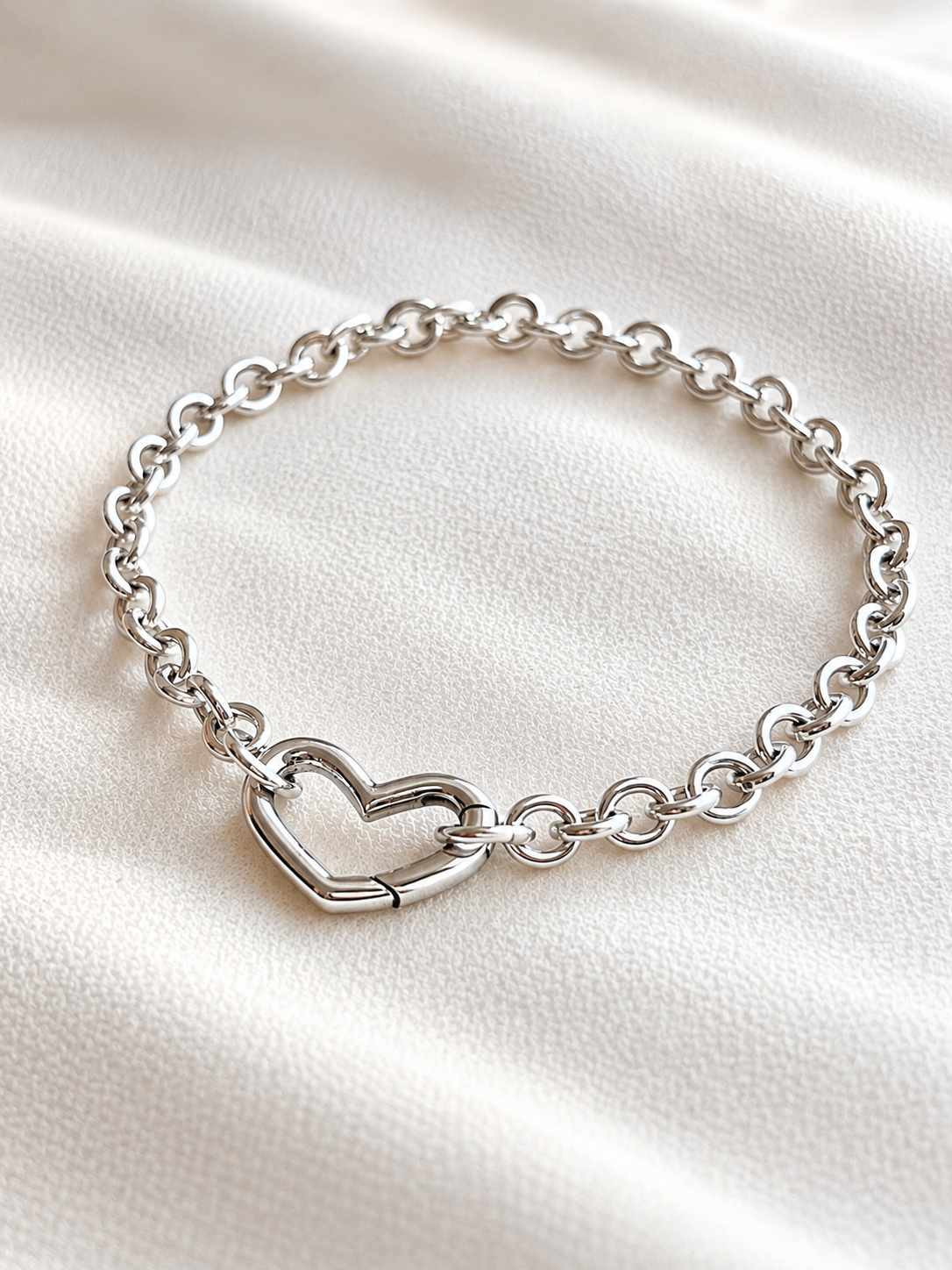 Sterling Silver Open Heart Charm Bracelet 