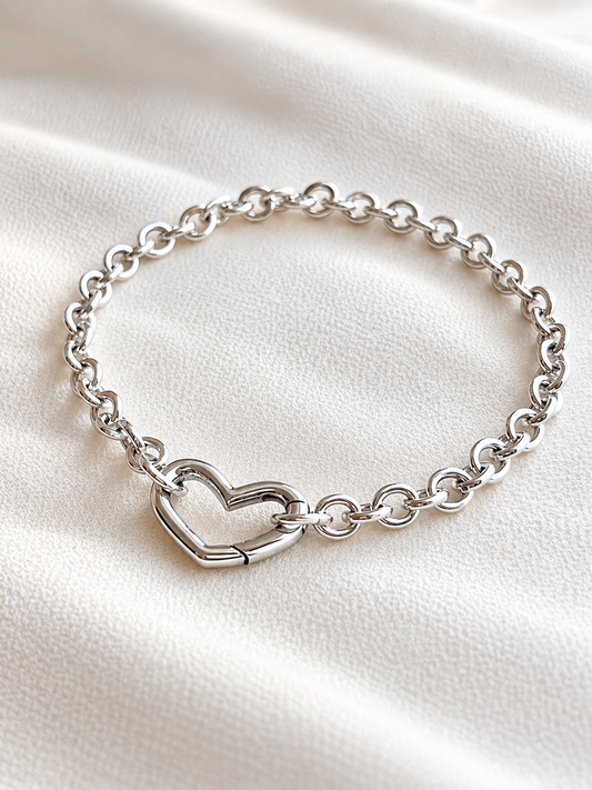 Sterling Silver Open Heart Charm Bracelet 