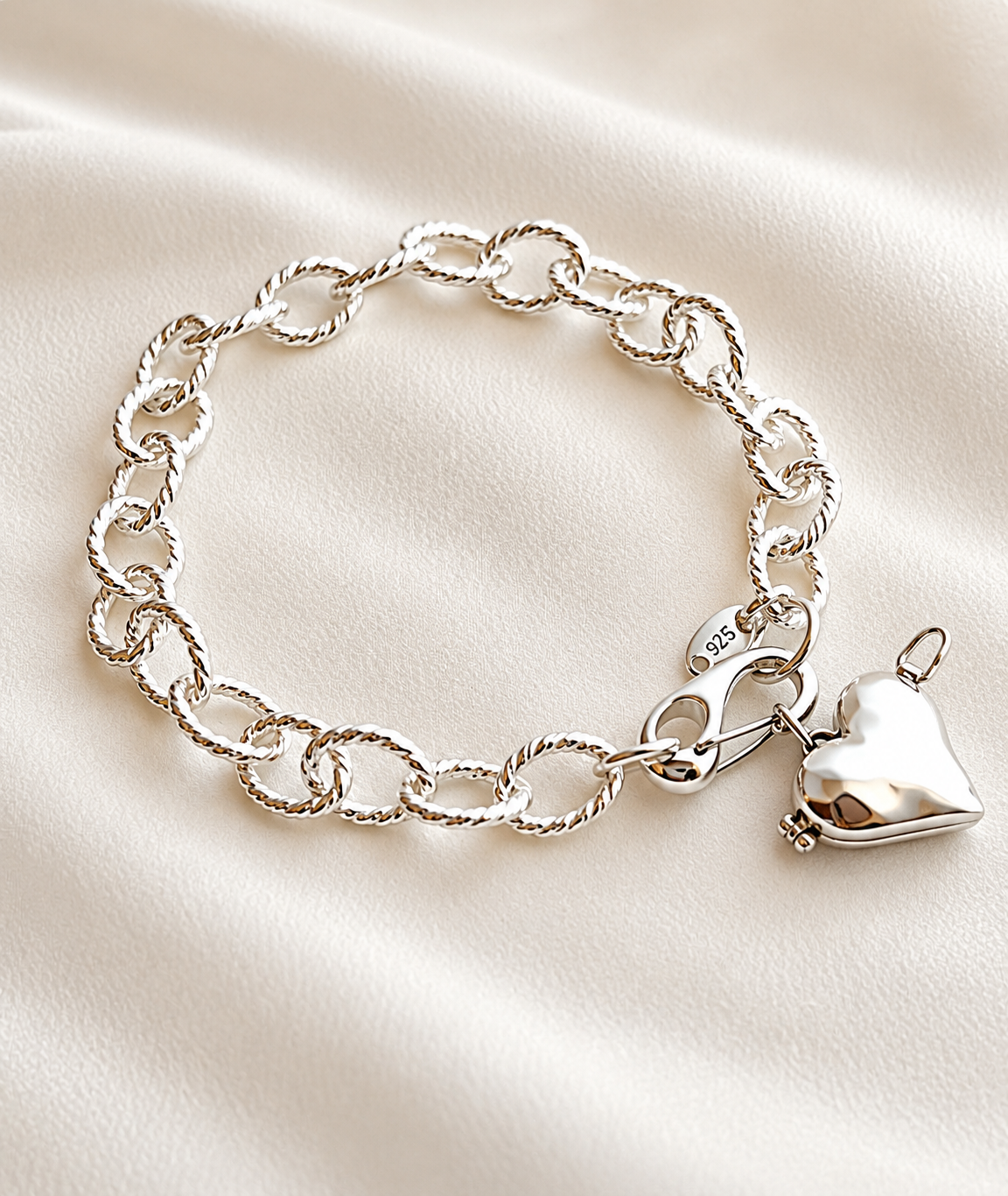 Sterling Silver Heart Locket Charm Bracelet | Removable Heart Charm