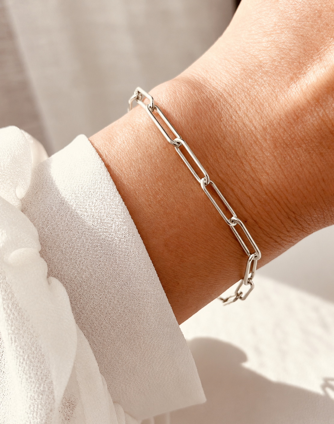High-quality sterling silver paperclip bracelet made for 24/7 everyday wear. Water-friendly, comfortable and handmade for the perfect fit, Christened Gift for her or him 