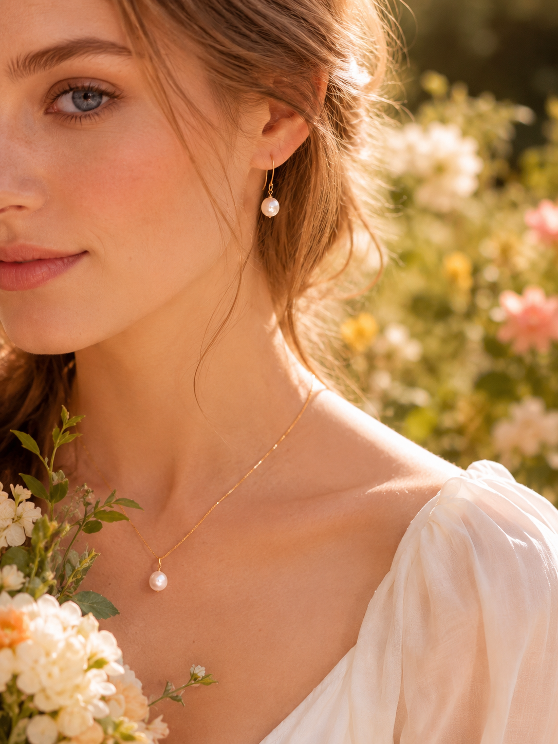 Classic Freshwater Pearl Jewelry Set | 14k Gold Filled Necklace & Earrings