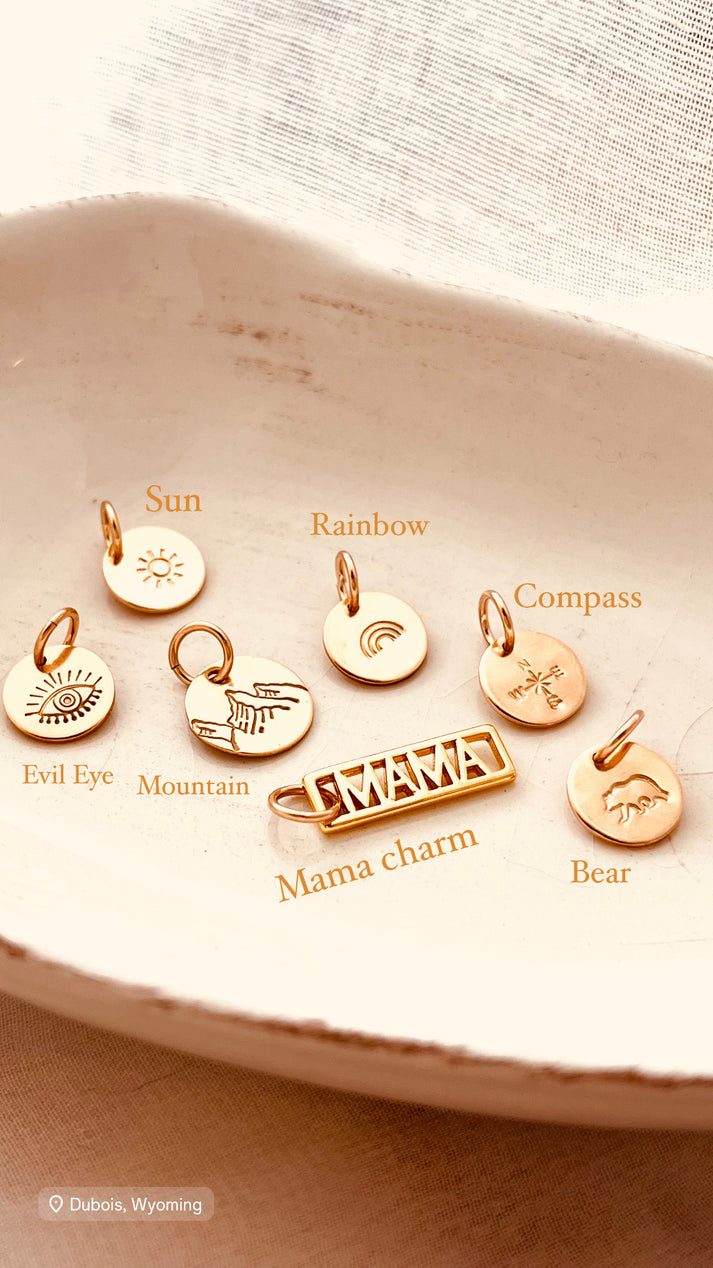 Add Ons, Maix and match, bear charm, sun charm, rainbow charm, bear charm, Mountain View, Mountain charm, Compass charm, mama charm, Evil Eye charm, gift for her, birthday gifts, mothers day gifts, gift ideas, add ons, add charms, Mix and Match Collection, Mix And Match