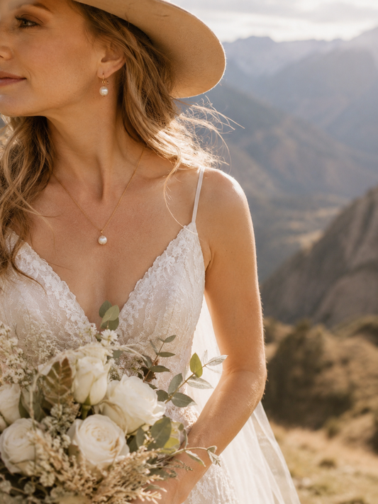 Bridal Pearl Necklace and Earrings Set | Freshwater Pearl Wedding Jewelry