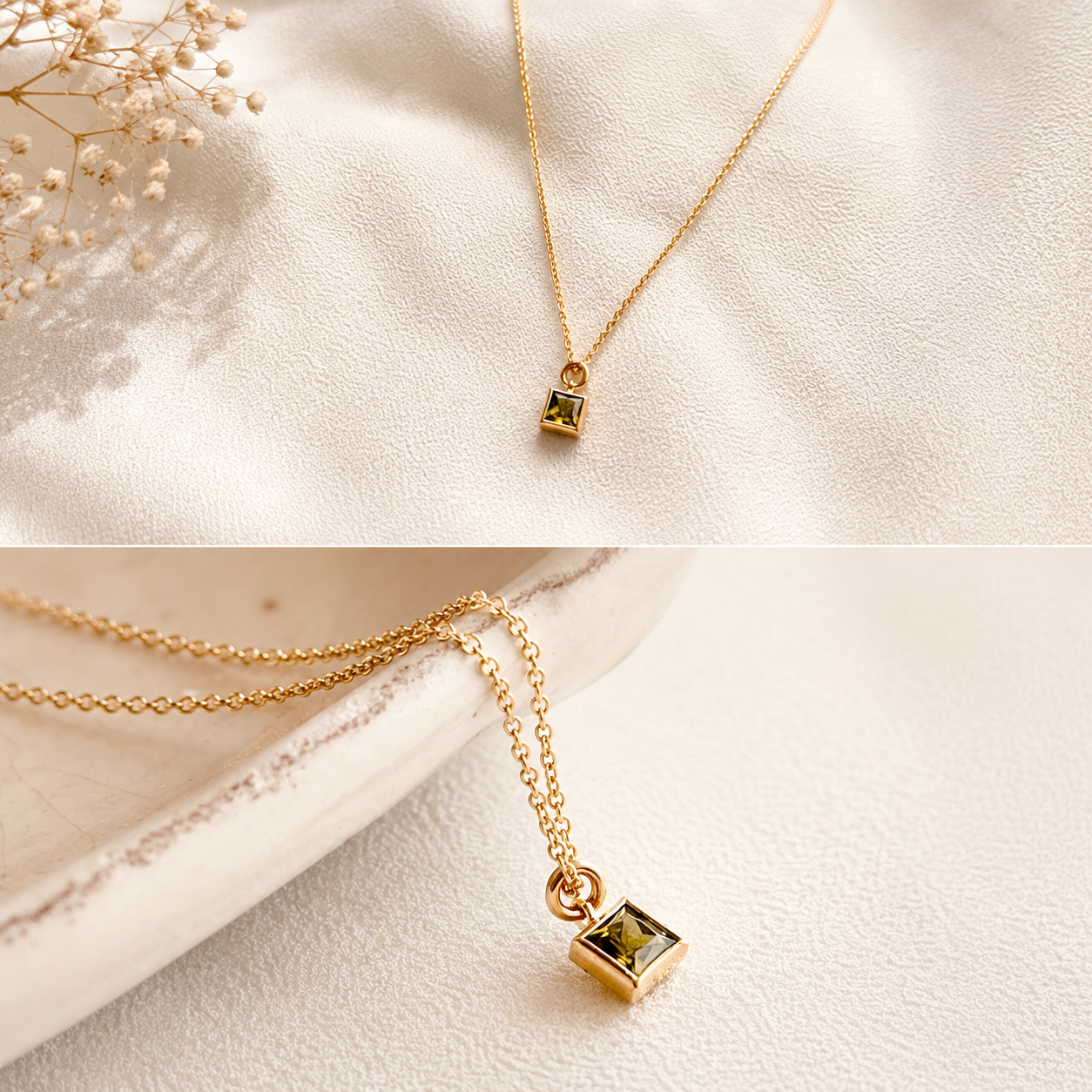 Tiny Peridot Necklace in 14K Gold Filled | August Birthstone Necklace for Women | Lightweight Everyday Jewelry | Minimal Gold Necklace