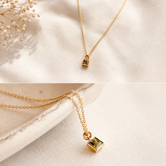 Tiny Peridot Necklace in 14K Gold Filled | August Birthstone Necklace for Women | Lightweight Everyday Jewelry | Minimal Gold Necklace