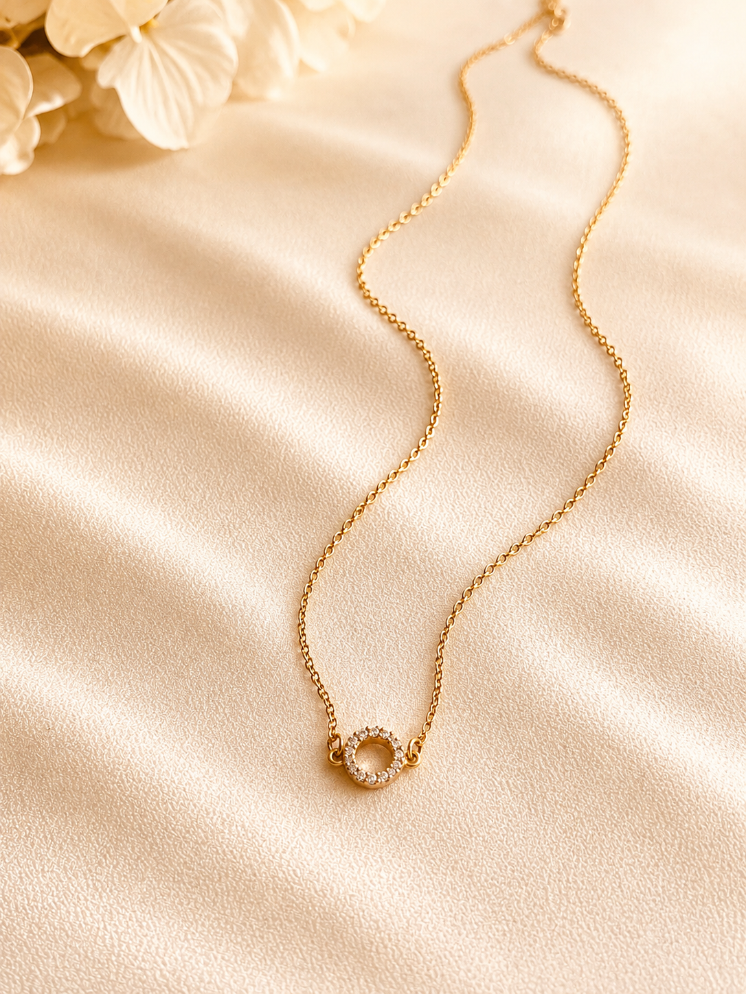 14K Solid Gold Diamond Circle Necklace, Double-Sided Pavé Diamond, Fine Jewelry Gift for Her