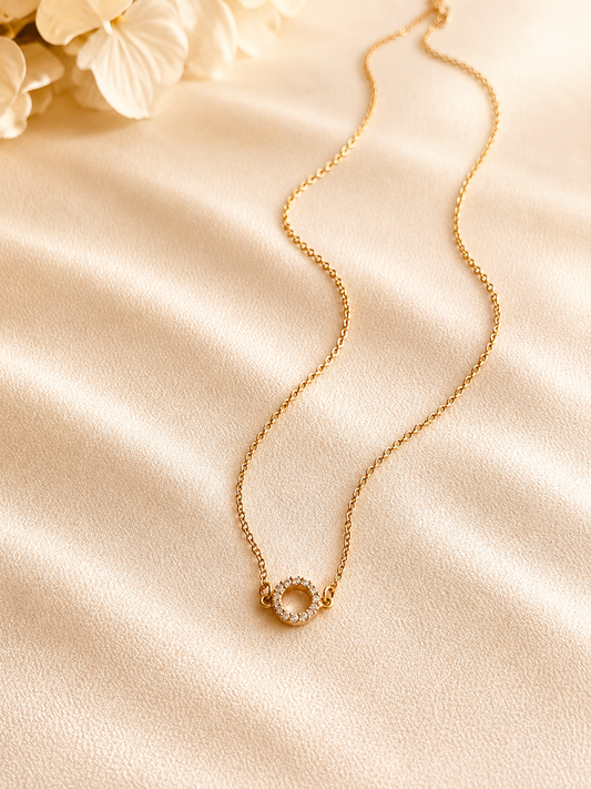 14K Solid Gold Diamond Circle Necklace, Double-Sided Pavé Diamond, Fine Jewelry Gift for Her