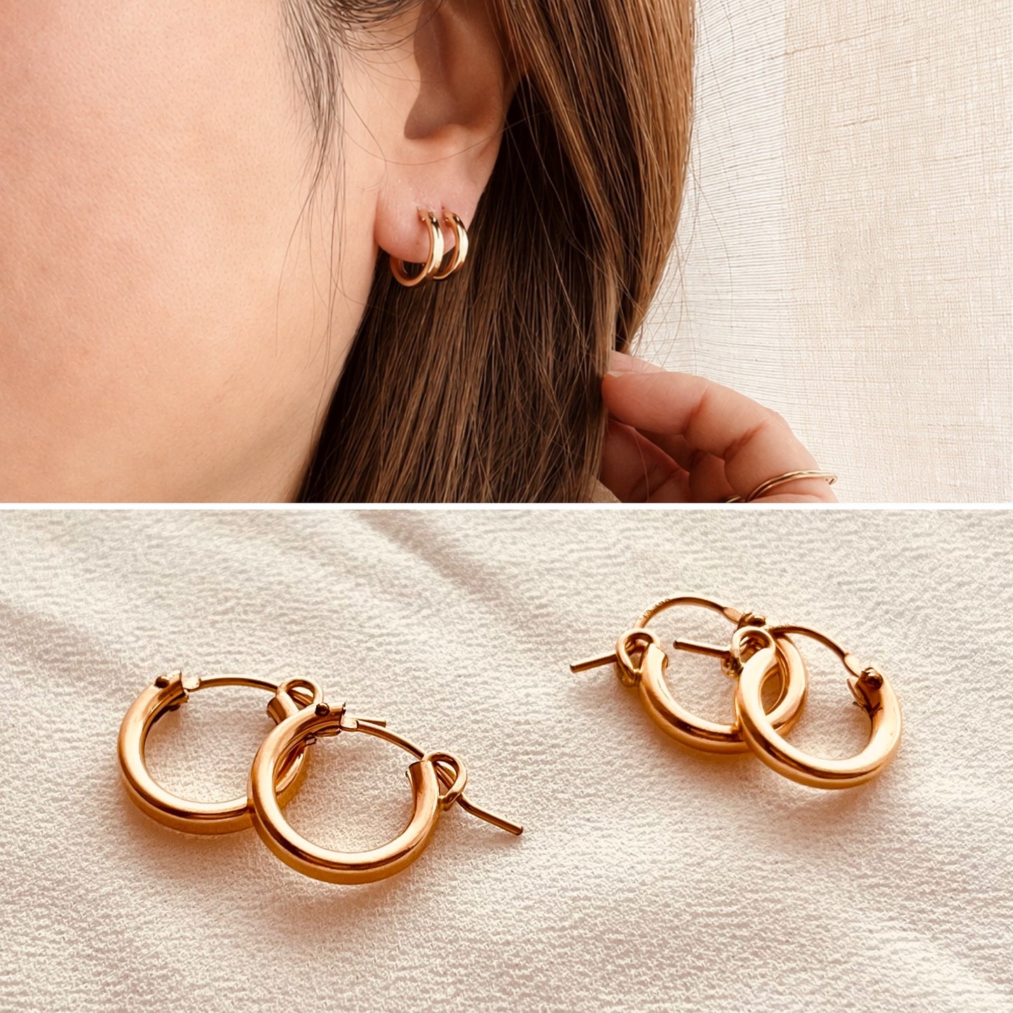 14K Gold Filled Hoop Earrings | Waterproof Customizable Charm Hoops