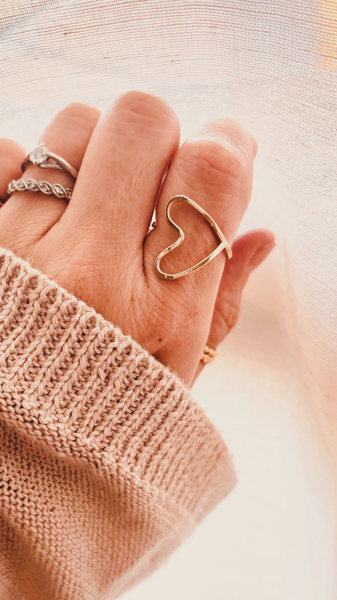 Dainty Adjustable Heart Ring – Minimal Gold Open Ring Everyday Jewelry