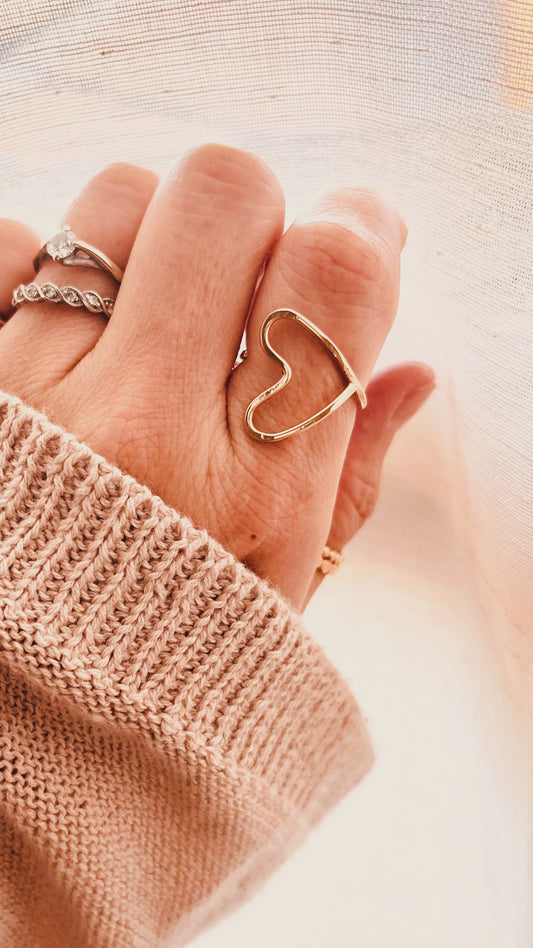 Dainty Adjustable Heart Ring – Minimal Gold Open Ring Everyday Jewelry