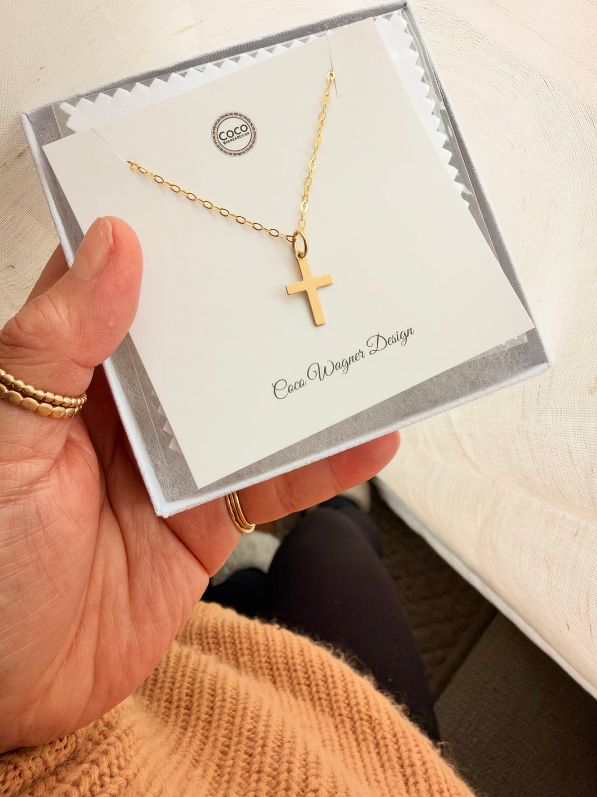 cross Necklace in gift box Minimalist 14k gold filled cross necklace handmade by Coco Wagner Design in Wyoming