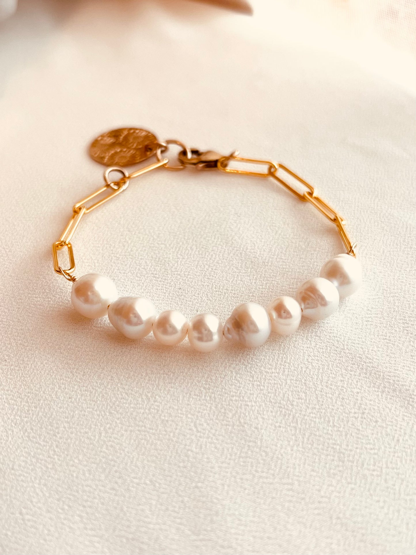 Freshwater Pearl Birth Flower Bracelet – Personalized Flower Disc Bracelet