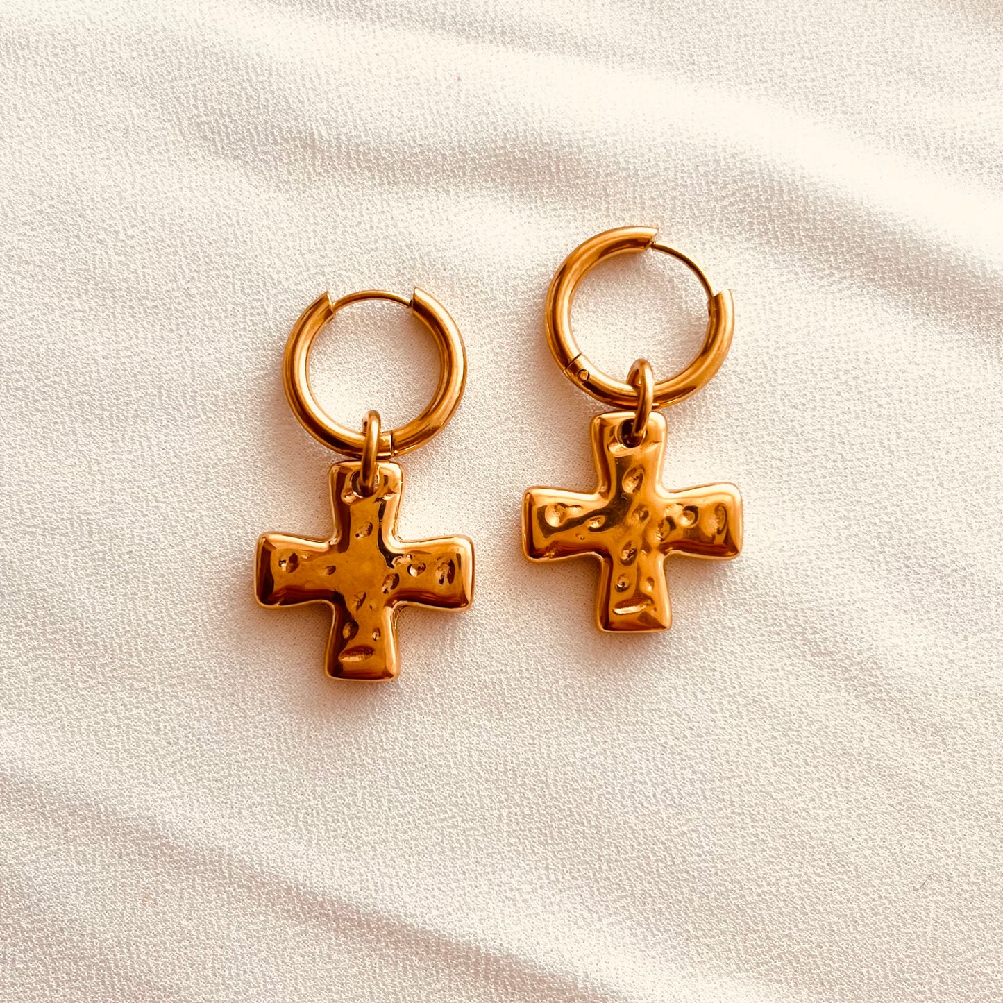 Cross Drop Hoop Earrings | Waterproof Gold Hoop Earrings | Christian Jewelry