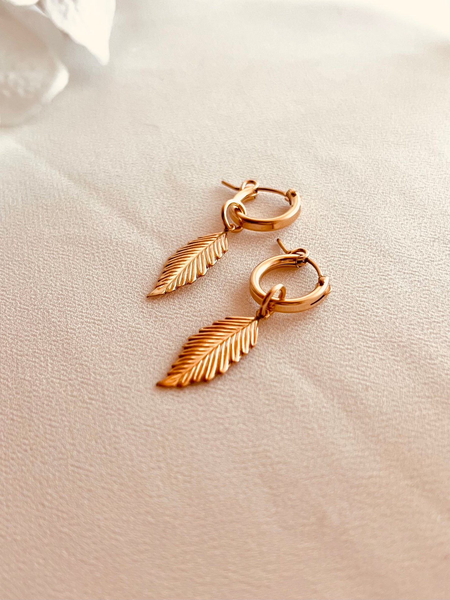 Leaf Charm Hoop Earrings | 14k Gold Filled 14mm Hoops | Lightweight Everyday Earrings
