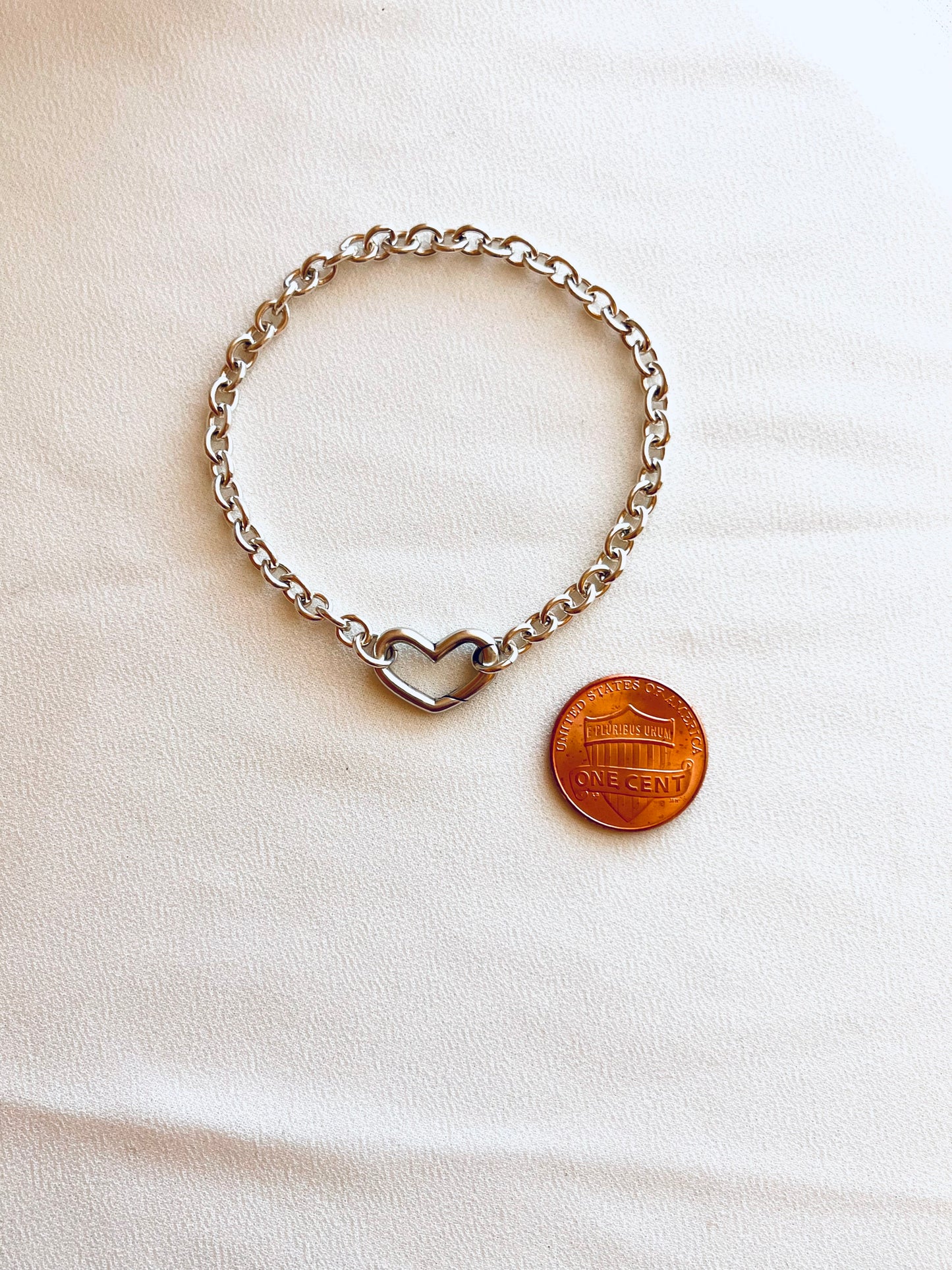 Sterling Silver Open Heart Bracelet | Minimalist Heart Chain Bracelet