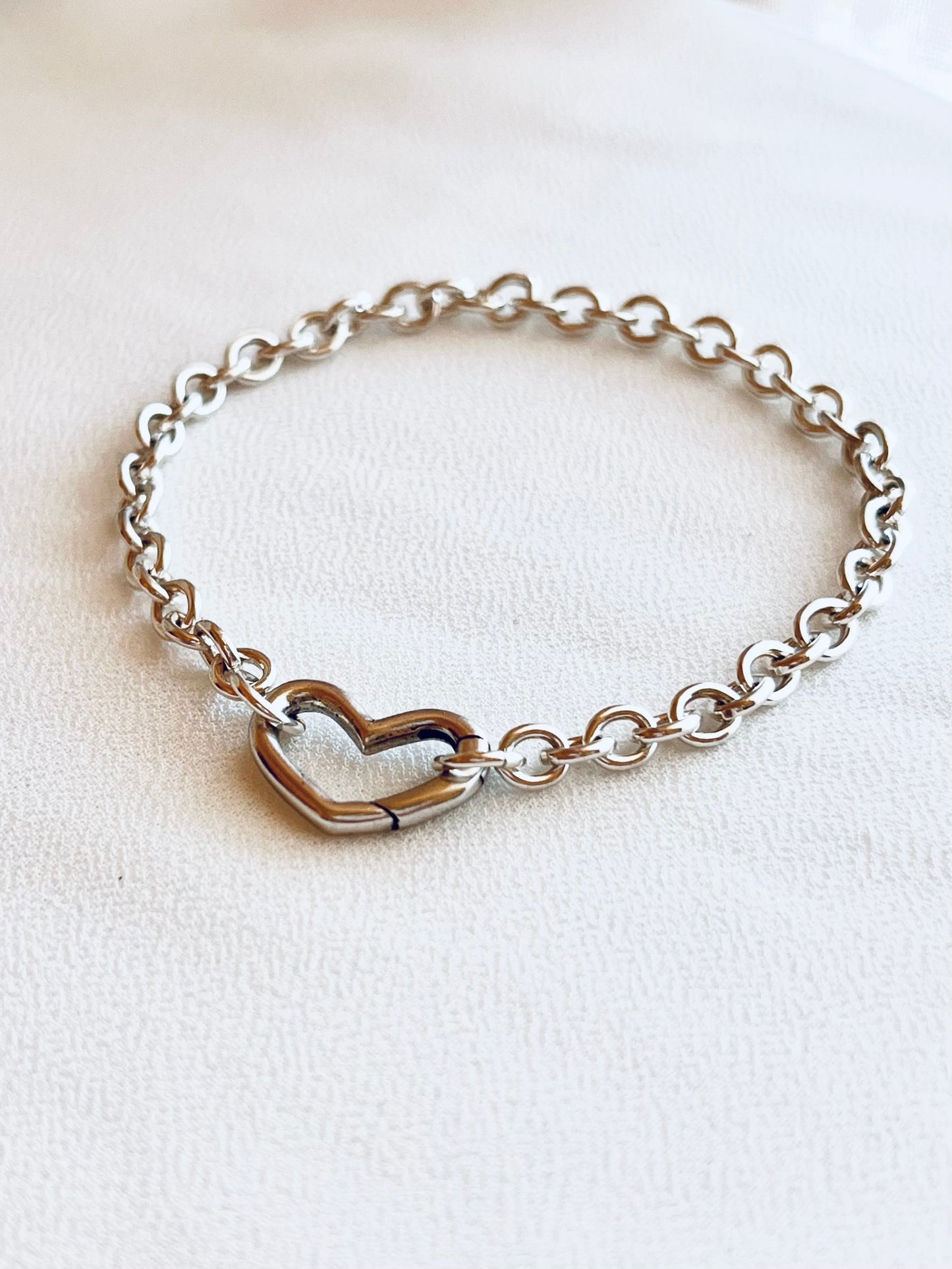 Sterling Silver Open Heart Bracelet | Minimalist Heart Chain Bracelet