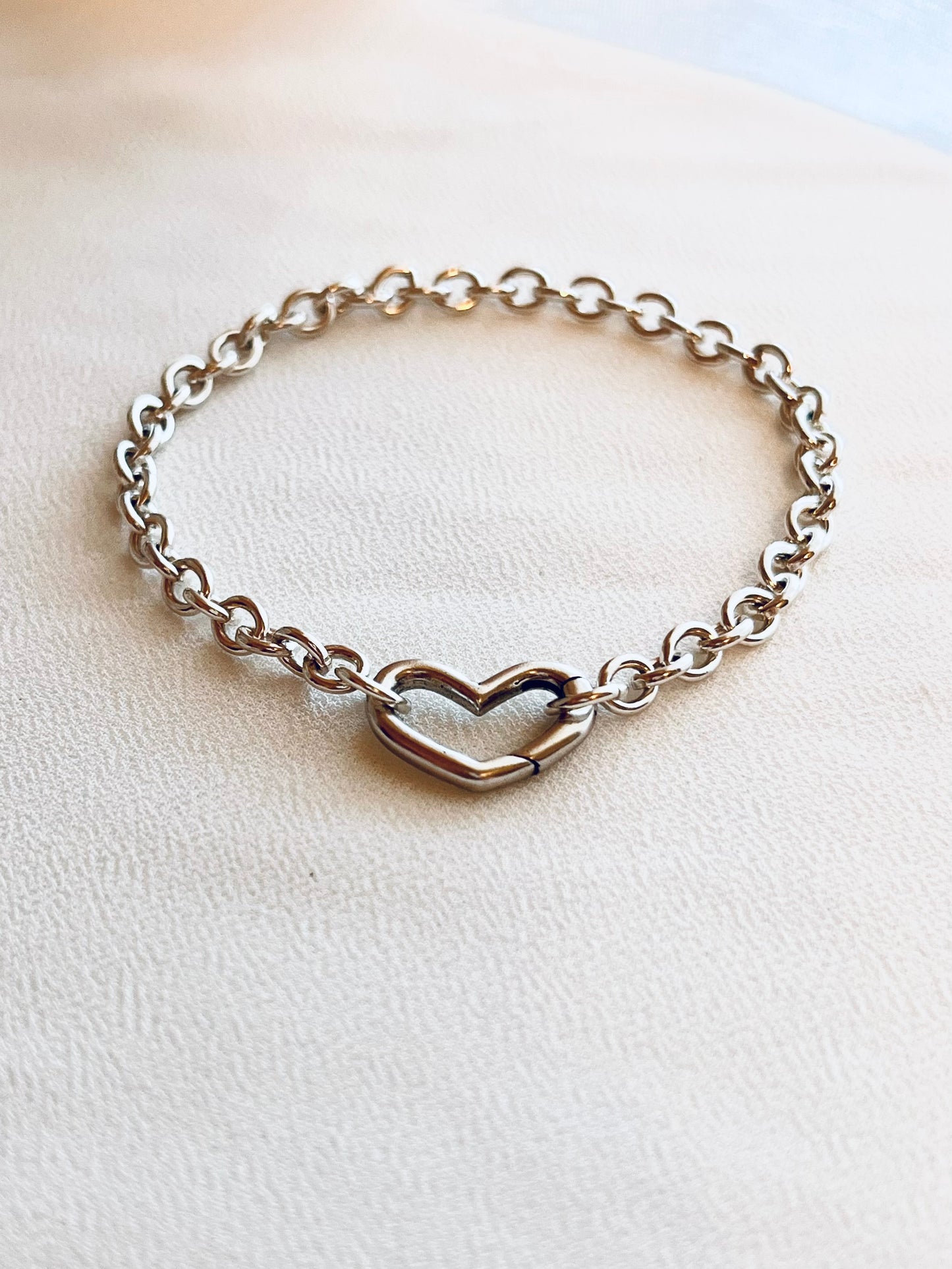 Sterling Silver Open Heart Bracelet | Minimalist Heart Chain Bracelet