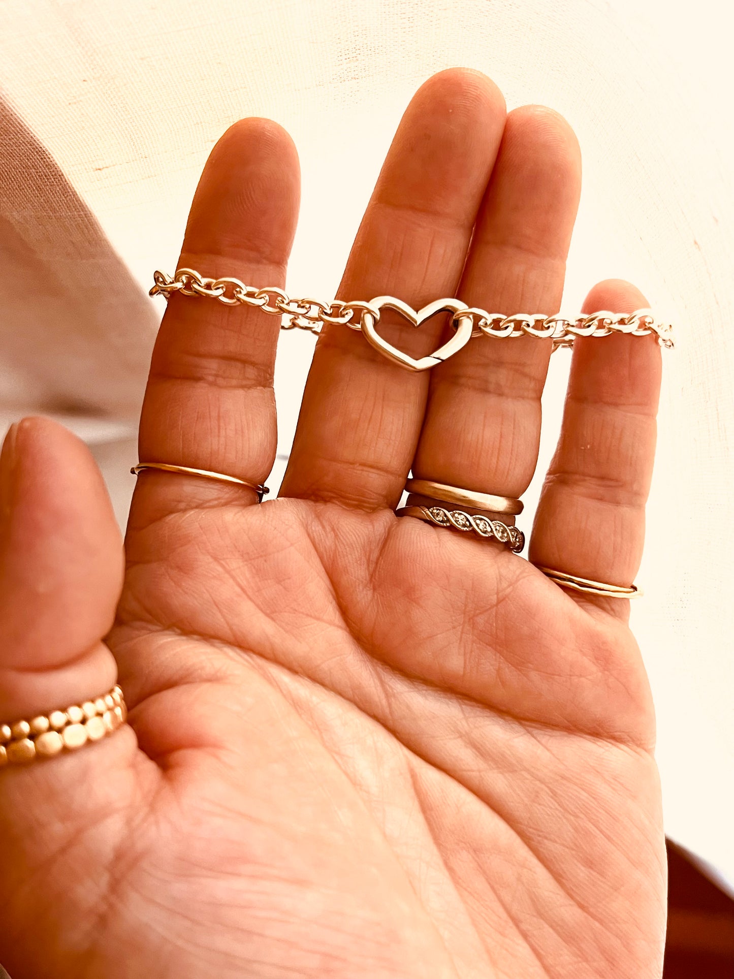 Sterling Silver Open Heart Bracelet | Minimalist Heart Chain Bracelet