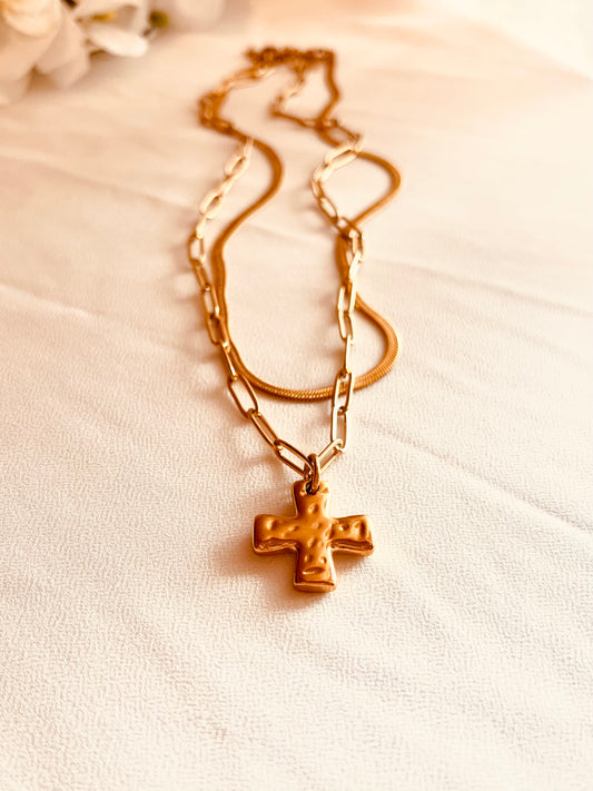 Layered Cross Necklace Set, Herringbone Necklace, Waterproof Gold Layering Necklace