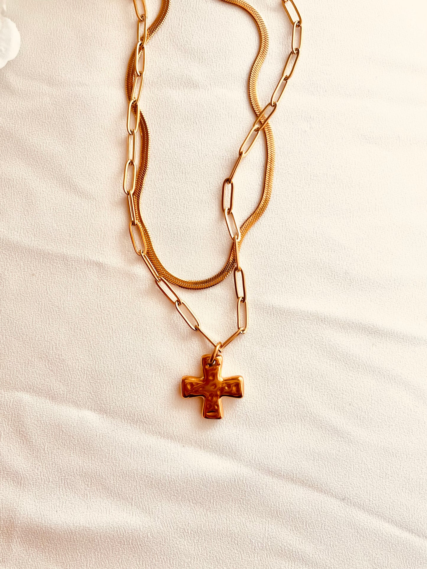 Layered Cross Necklace Set, Herringbone Necklace, Waterproof Gold Layering Necklace