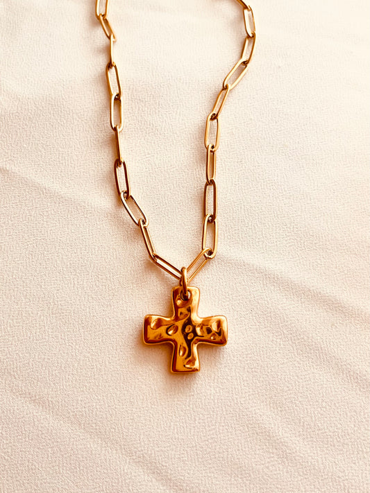 Waterproof Gold Cross Necklace | Paperclip Chain | Tarnish Resistant Jewelry