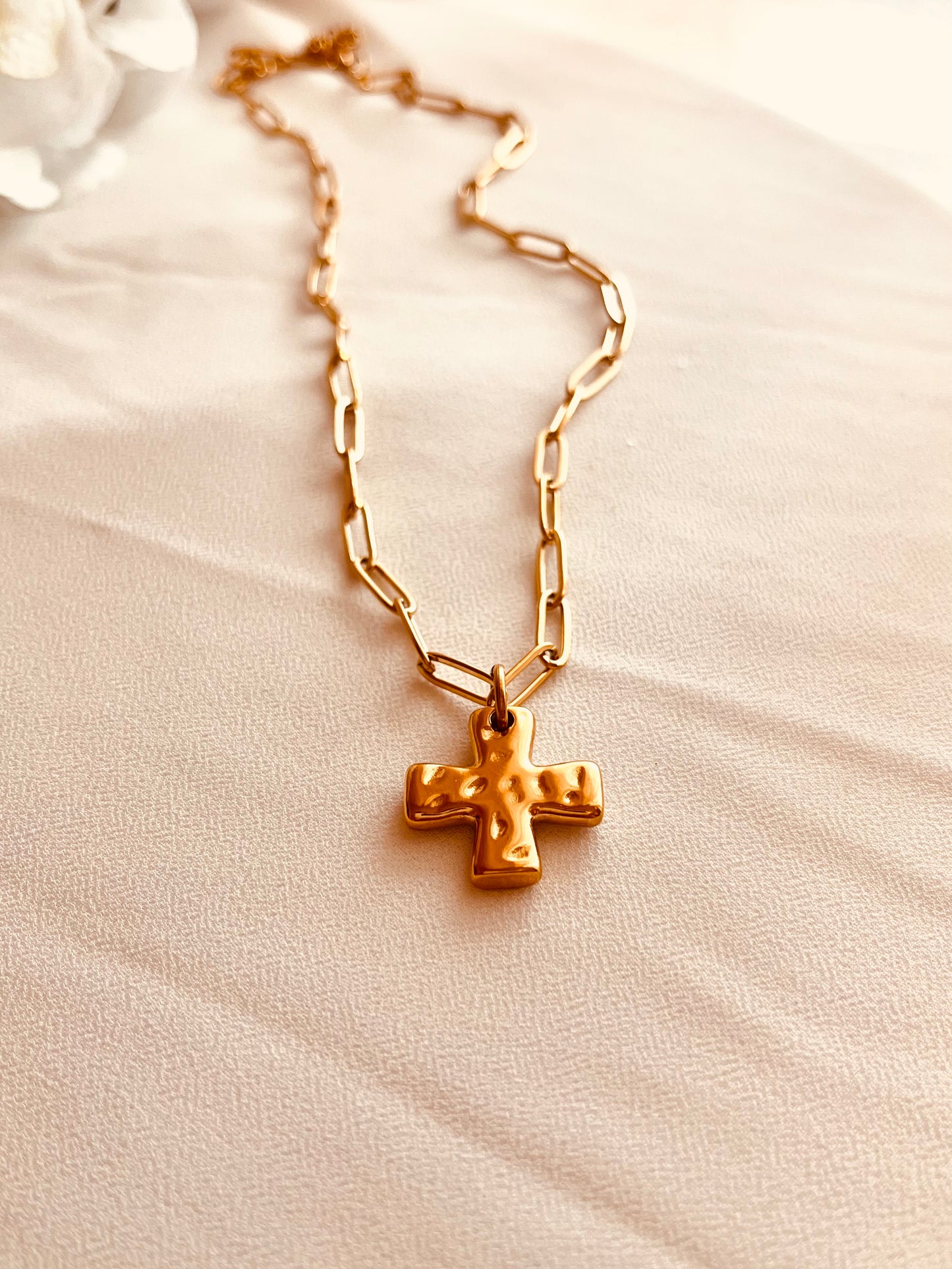 Waterproof Gold Cross Necklace | Paperclip Chain | Tarnish Resistant Jewelry