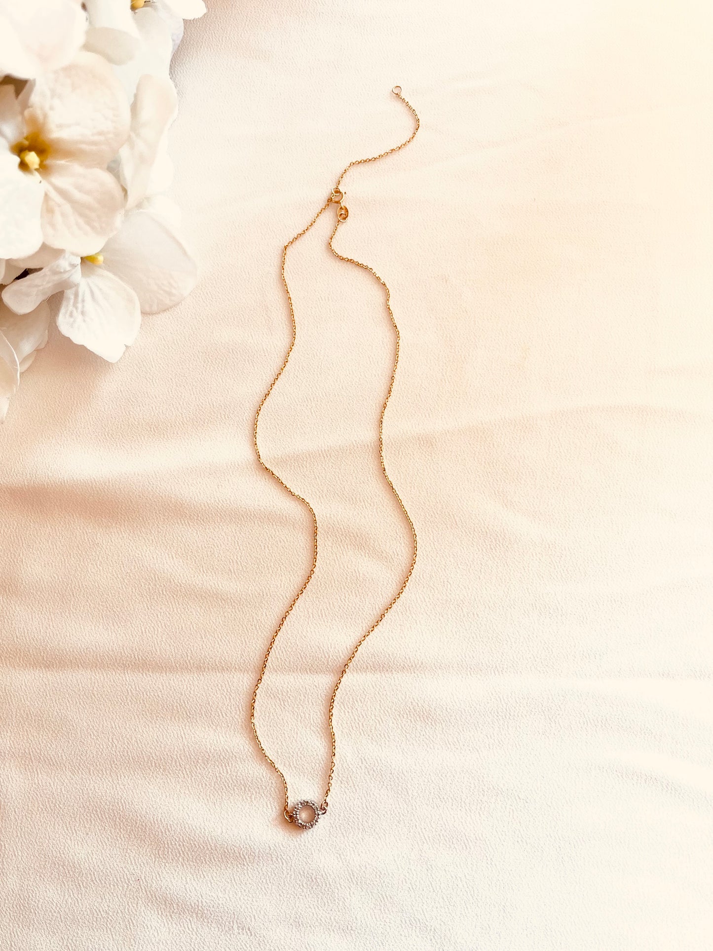 14K Solid Gold Diamond Circle Necklace, Double-Sided Pavé Diamond, Fine Jewelry Gift for Her