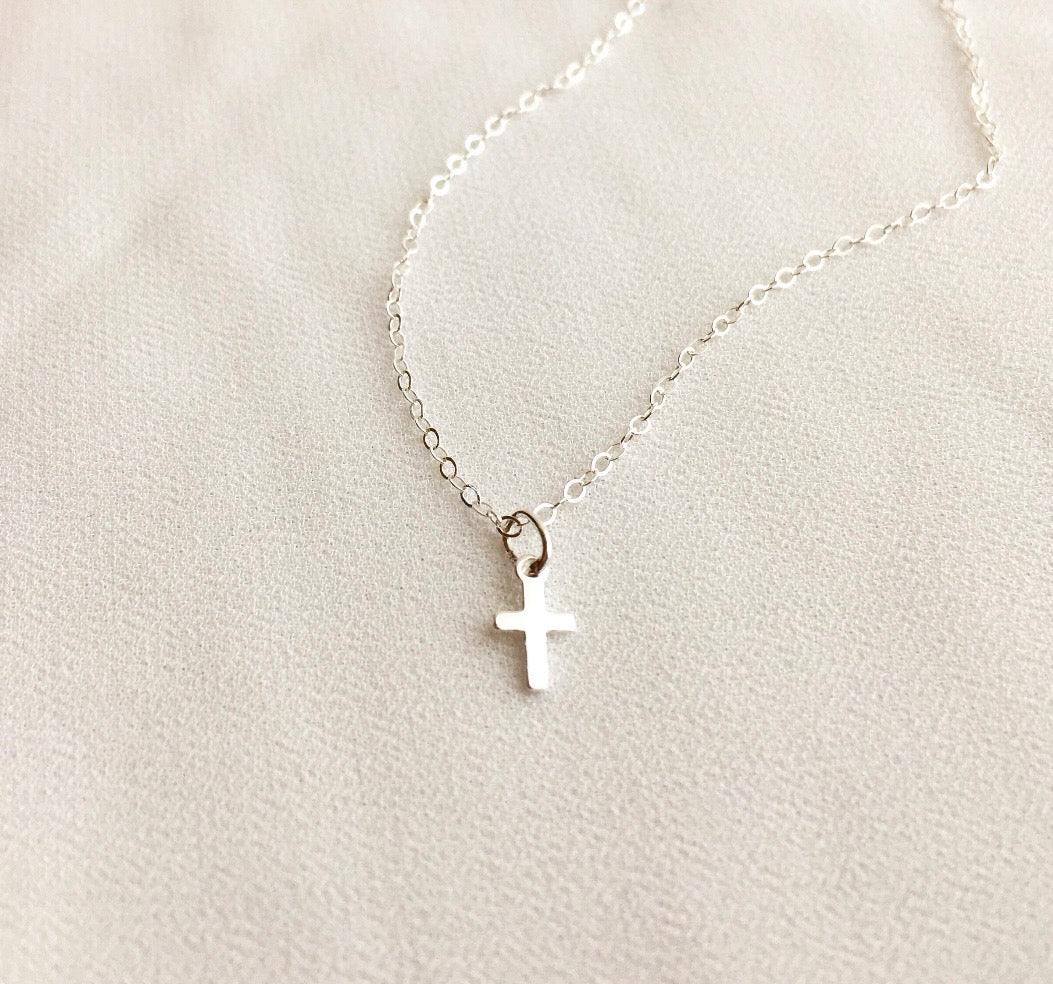 Sterling Silver Tiny Cross Necklace I Minimalist Faith Jewelry, Christian Gift for Her