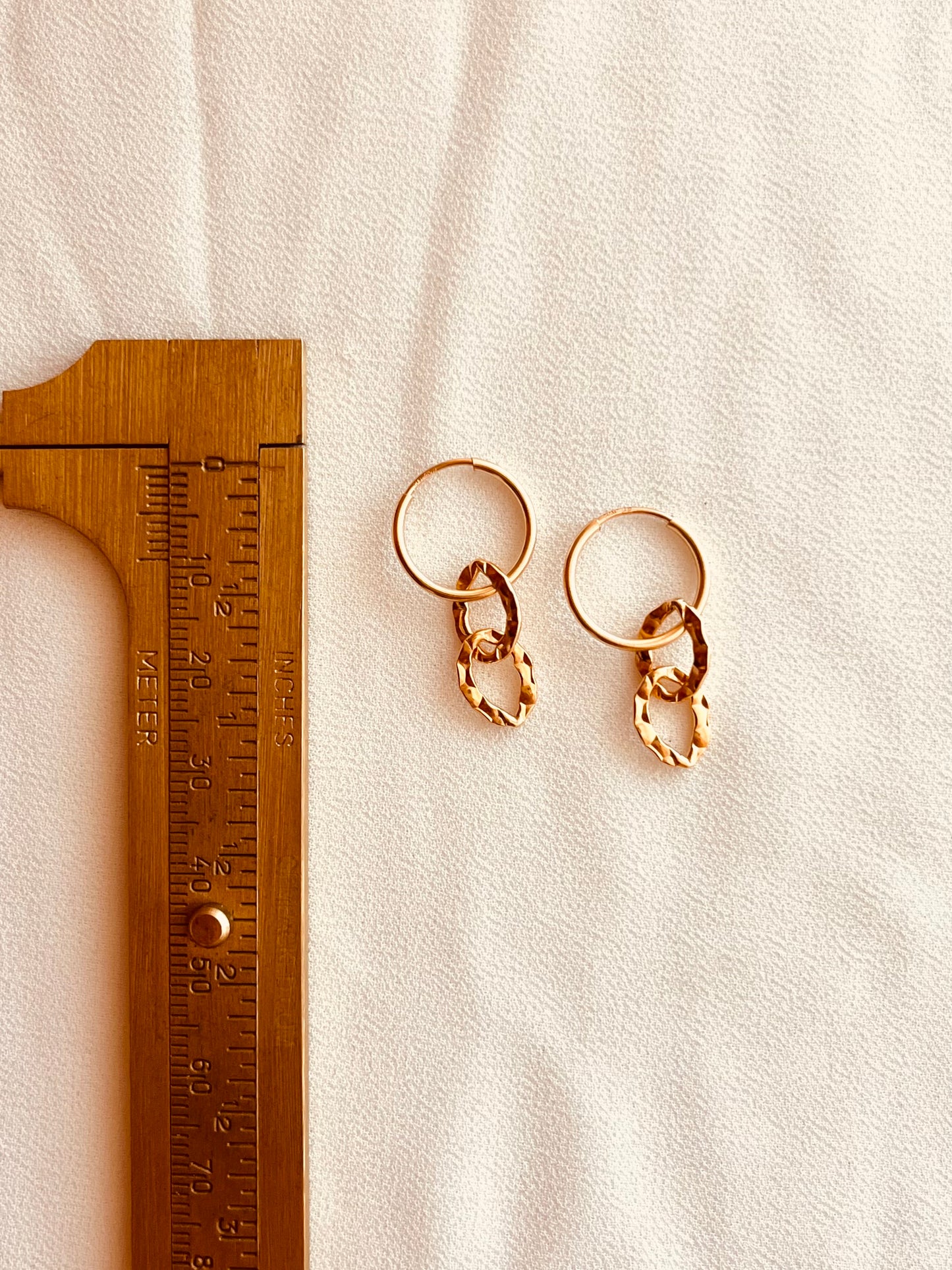 14k Gold Filled Hoop Earrings, Minimalist Hammered Link Earrings, Dainty Everyday Jewelry, Modern Lightweight Hoops, Waterproof Gift for Women
