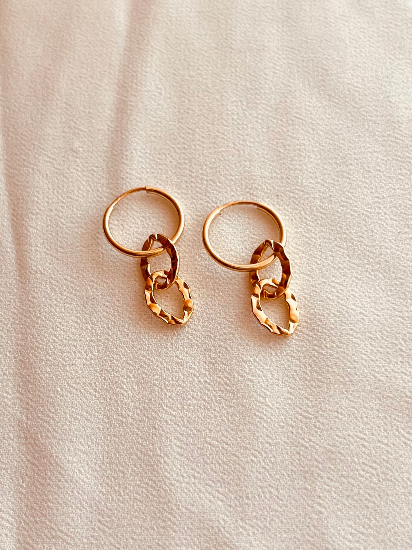14k Gold Filled Hoop Earrings, Minimalist Hammered Link Earrings, Dainty Everyday Jewelry, Modern Lightweight Hoops, Waterproof Gift for Women