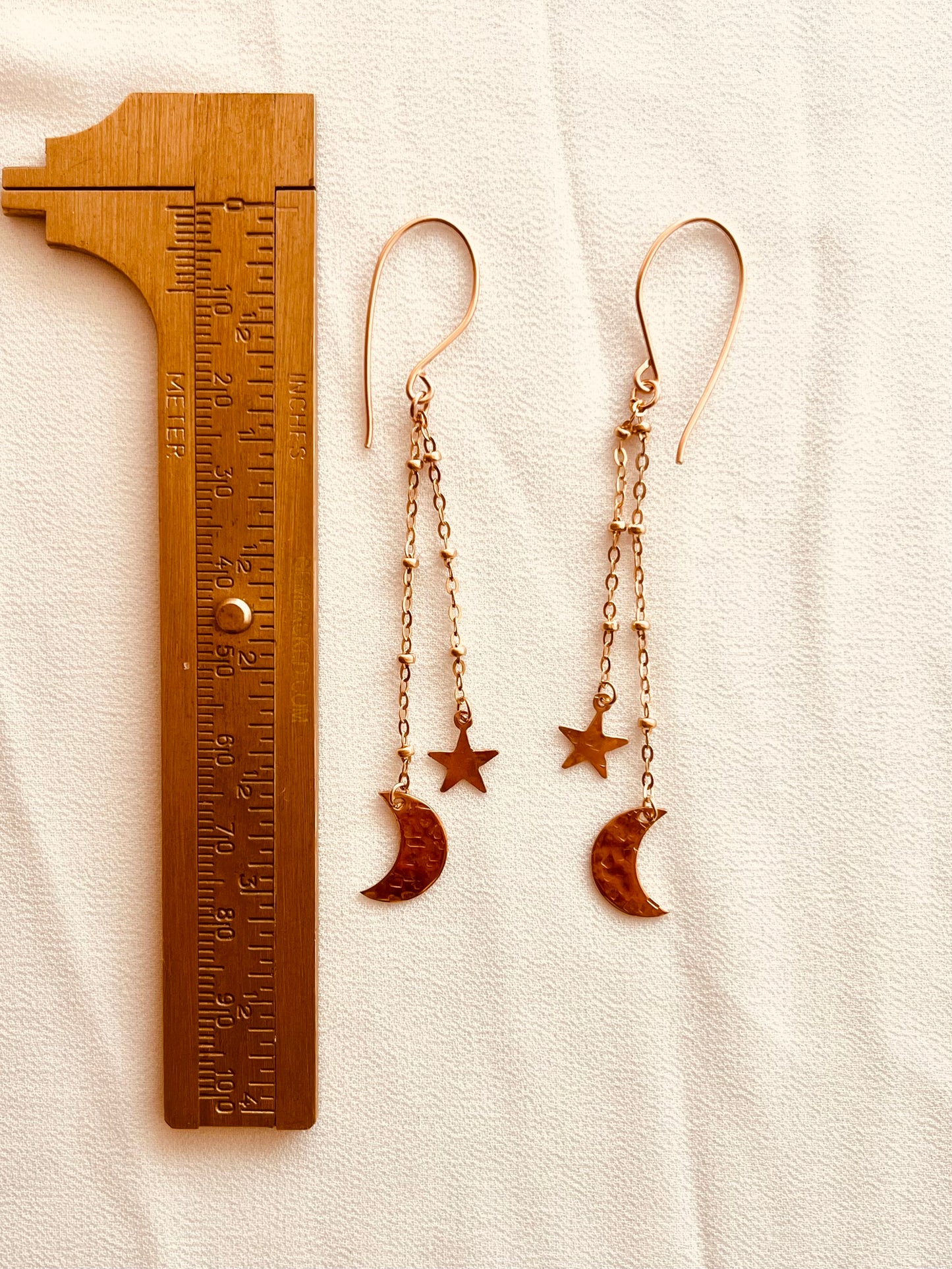14K Gold Filled Moon & Star Earrings | Handmade Waterproof Dangle Earrings | Lightweight Celestial Jewelry