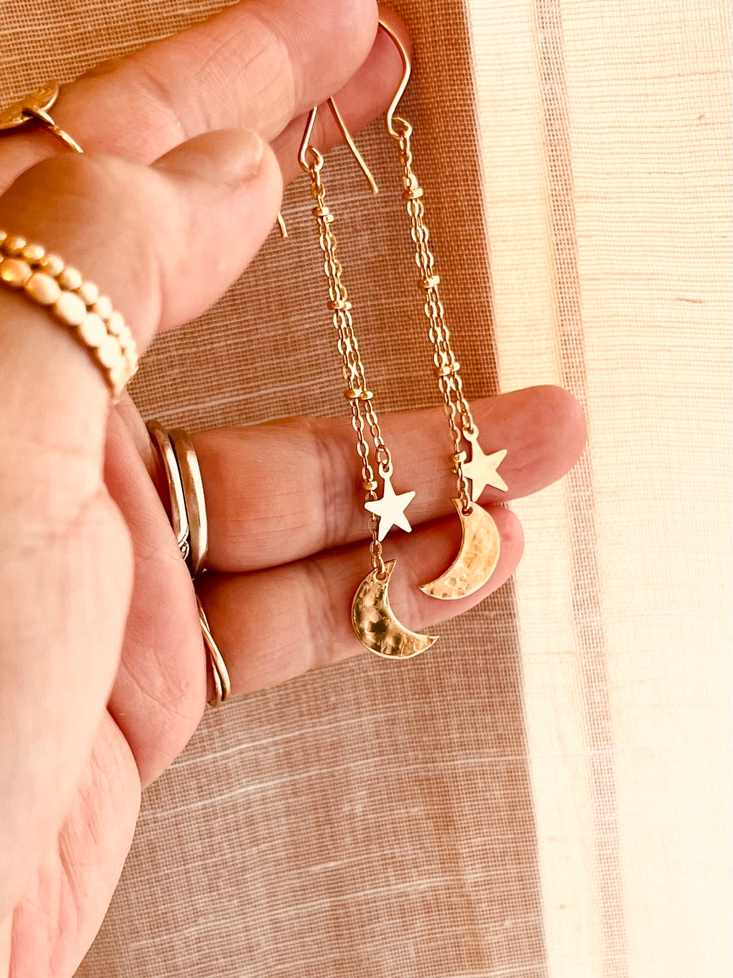 14K Gold Filled Moon & Star Earrings | Handmade Waterproof Dangle Earrings | Lightweight Celestial Jewelry