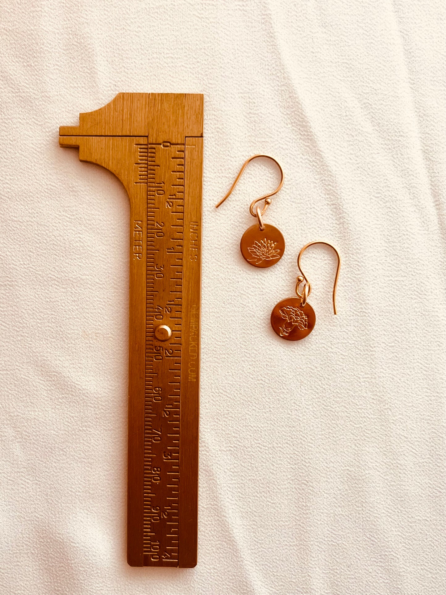 Personalized Birth Flower Earrings – 11mm Hand Stamped Disc Drop Earrings
