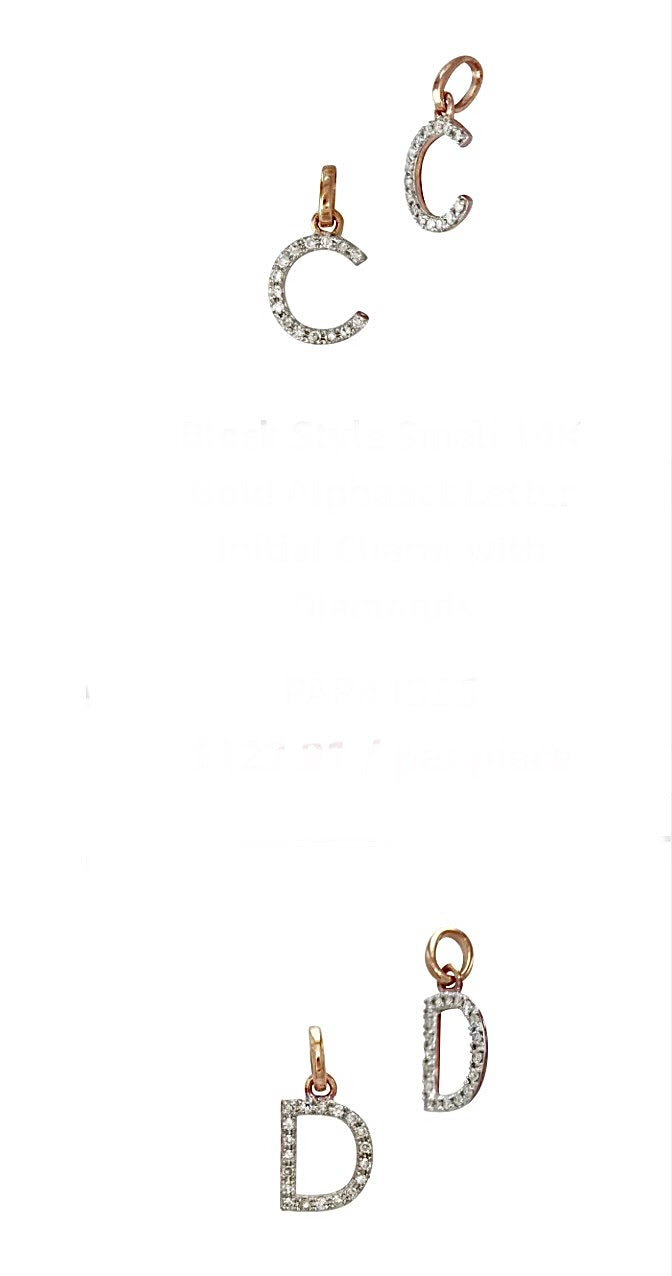 14K Solid Gold Diamond Initial Pendant | Genuine Diamond Letter Charm
