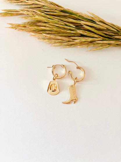 The Cowgirl Collection, Cowgirl Boot, Cowboy Hat, Cowgirl Country Western Charm, Cross, Western Charm, Rodeo Cowgirl Jewelry, Hoop Charm, Cowgirl Hoop Earrings