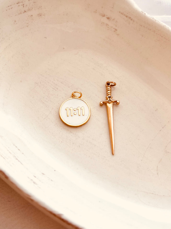 COCO MIX AND MATCH CHARM, Add Ons, Angel number 1111 Pendant, Sword Charm, Add Extra Charm, Mix, And Match Charm, Charms For Chain Necklace or Bracelet, Gift For her, Angel number 1111 Pendant 18k gold filled. Sword charm Natural Bronze., Mix and Match Collection