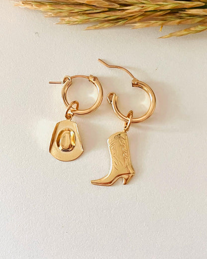 The Cowgirl Collection, Cowgirl Boot, Cowboy Hat, Cowgirl Country Western Charm, Cross, Western Charm, Rodeo Cowgirl Jewelry, Hoop Charm, Cowgirl Hoop Earrings