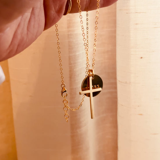 Disc and Cross Necklace, Faith Jewelry, Cross Necklace, Medium Disc Necklace, Religious Necklace, Mothers Gift Ideas, Personalized Gifts, 14k gold filled jewelry, cross, Gift for her, personalized jewelry, Christmas present, gift, holidays gift, gifts for Mother, Dainty Sterling Silver Disc and Cross Necklace: Personalized Initial Jewelry, 14K Gold Filled Jewelry