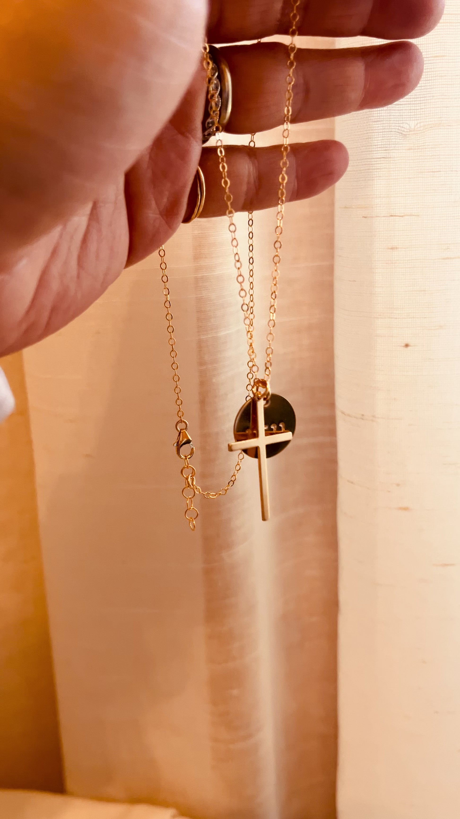 Disc and Cross Necklace, Faith Jewelry, Cross Necklace, Medium Disc Necklace, Religious Necklace, Mothers Gift Ideas, Personalized Gifts, 14k gold filled jewelry, cross, Gift for her, personalized jewelry, Christmas present, gift, holidays gift, gifts for Mother, Dainty Sterling Silver Disc and Cross Necklace: Personalized Initial Jewelry, 14K Gold Filled Jewelry