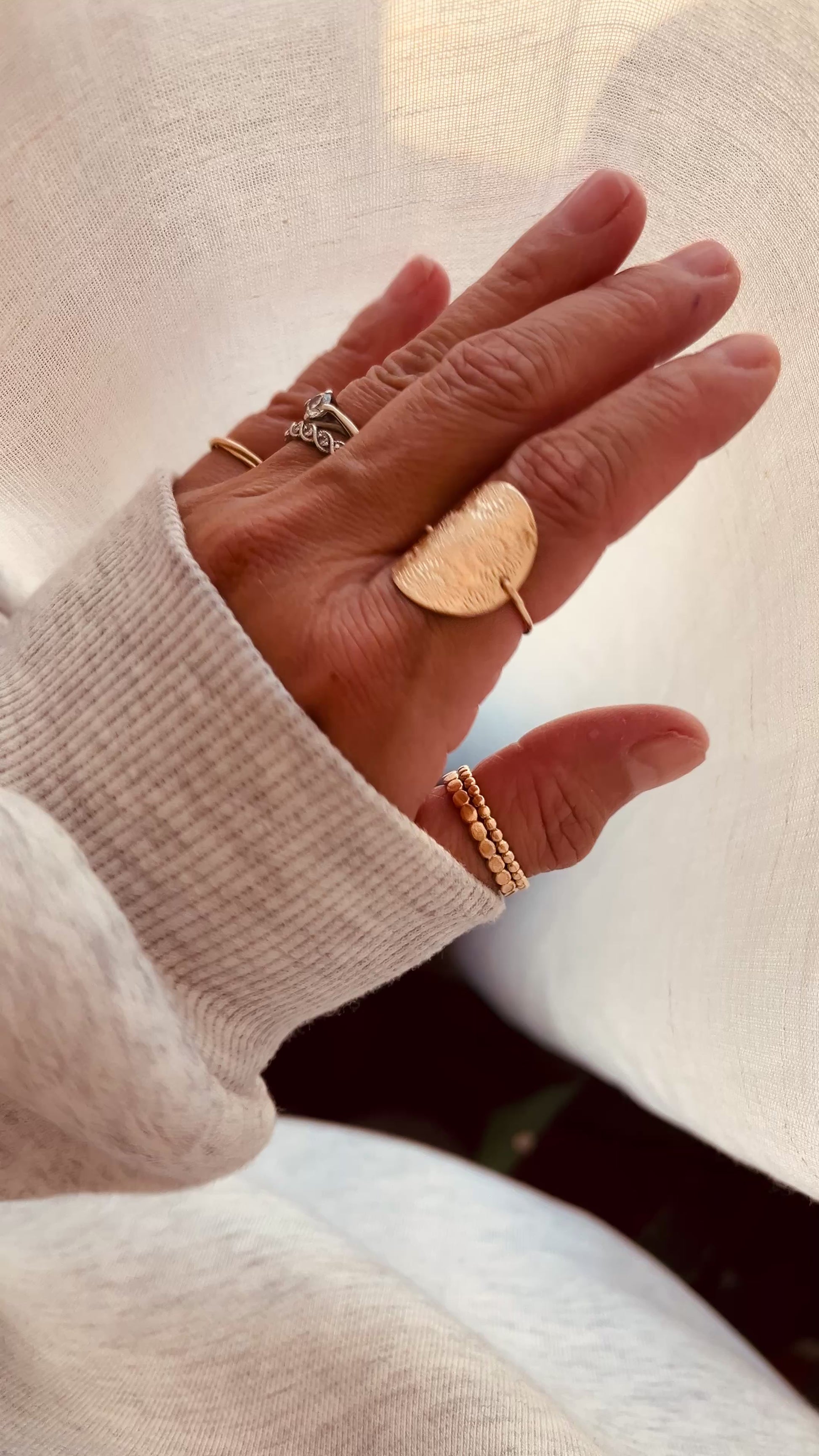 Sunflower Ring, hammered jewelry, gold filled rings, gift for her 