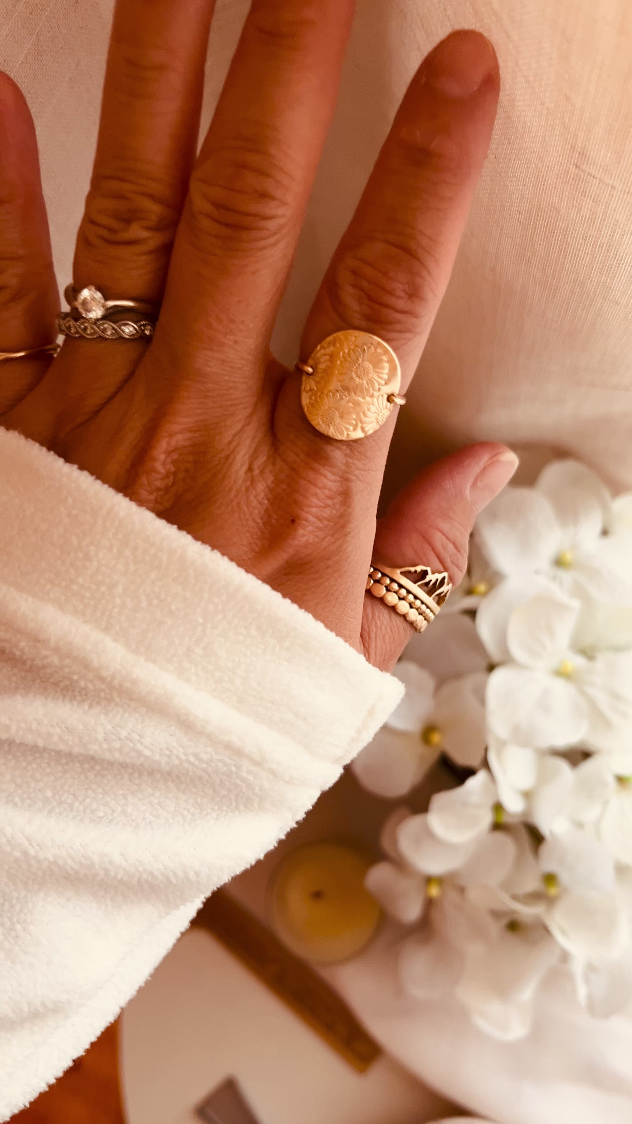 Personalized Birth Flower Ring 5/8” — Waterproof, Handmade Jewelry