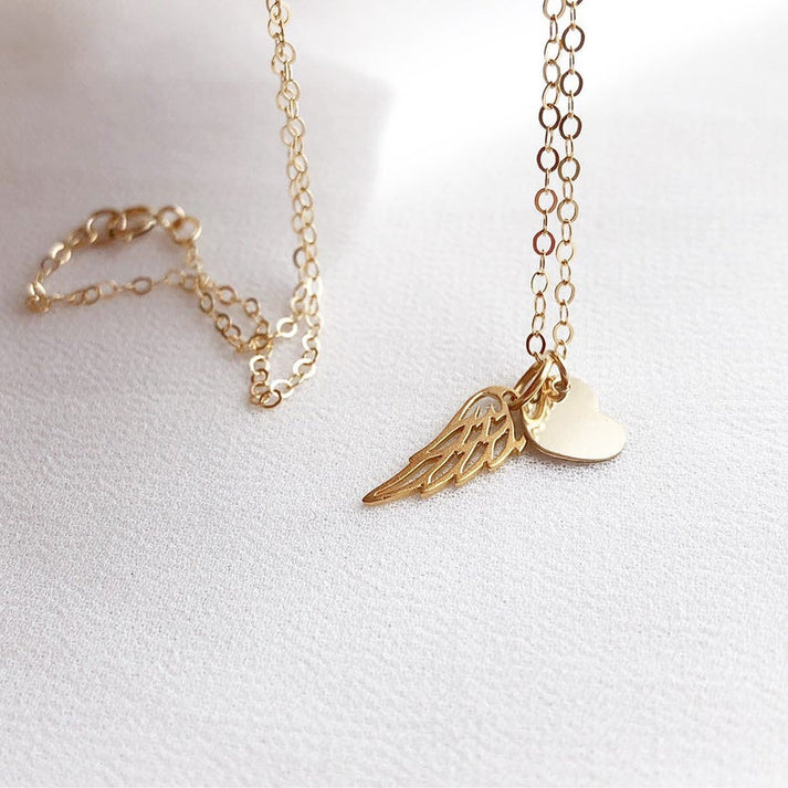 Angel Wing Necklace, Angel Wing Necklace, Angel Wing and Heart Necklace, Mother of An Angel, Infant Loss Necklace, Memorial Jewelry, Memorial Loss Necklace,